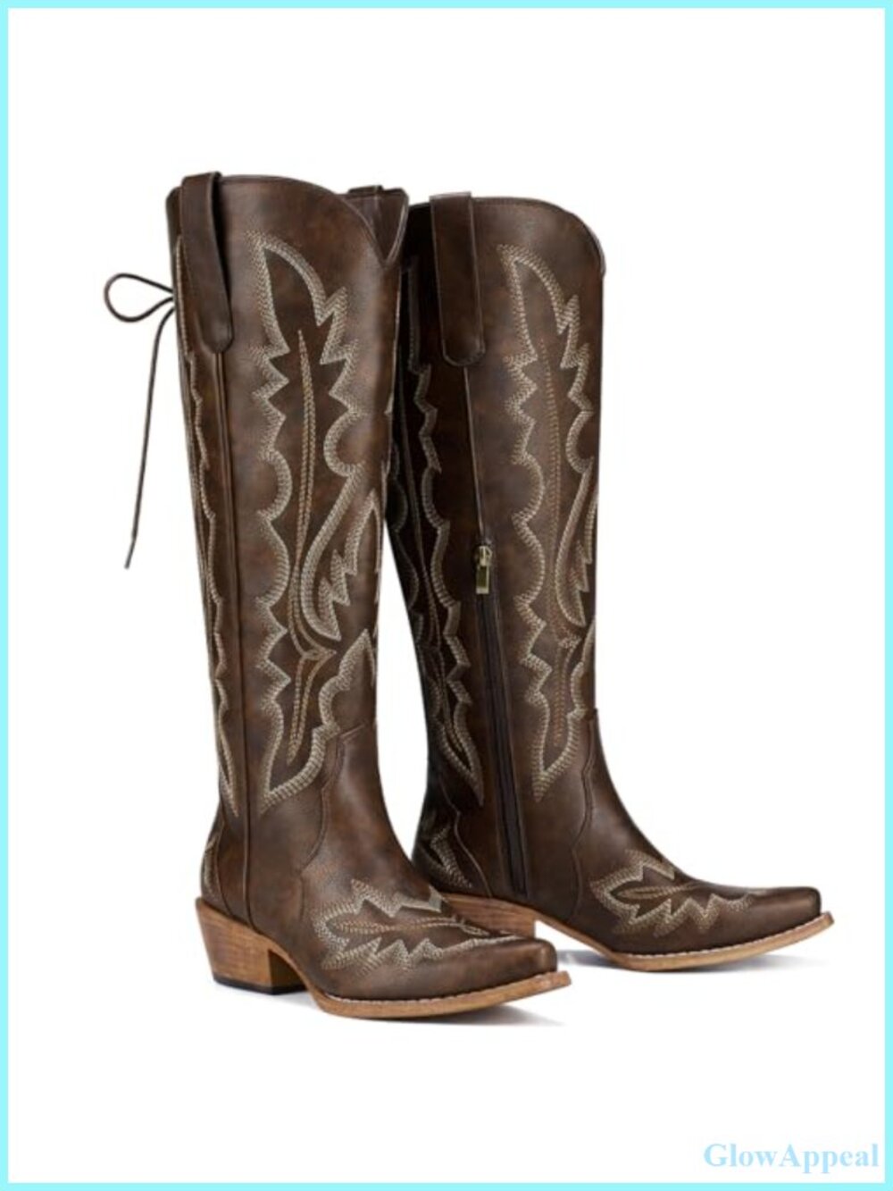 Wide Calf Cowboy Boots Lace Up Knee High Snip Toe Cuban Heel Women